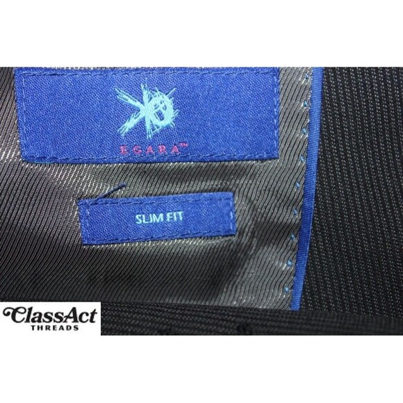 Egara 2 Piece Suit Slim Fit Blue 2 Btn Wool Blend 42L Flat Front 36" Waist - Picture 11 of 11